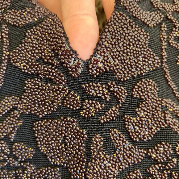 Tadashi Vtg Y2K Textured Beaded Halter Neck Top Pointed Hem Whimsygoth - Picture 16 of 16